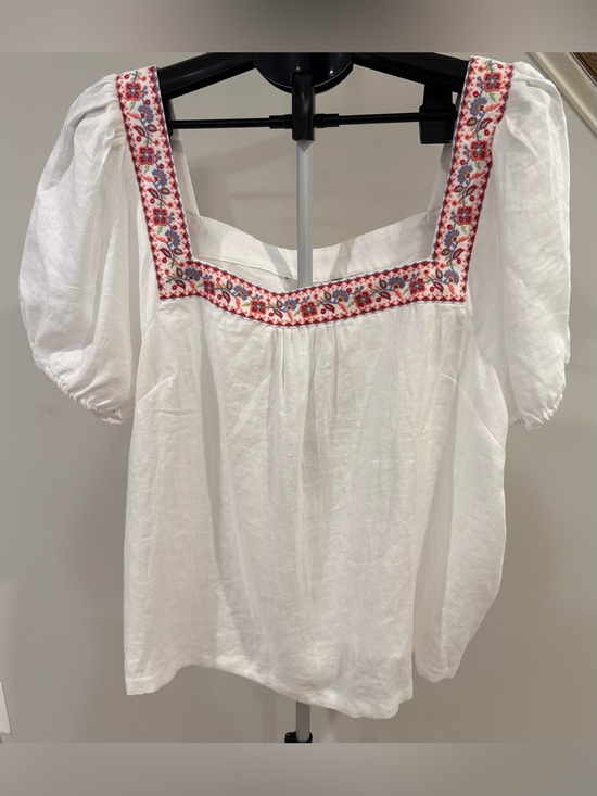Boden Tops - Boden White Square-Neck Linen Puff Sleeve Top Embroidery US 20/22 NWT